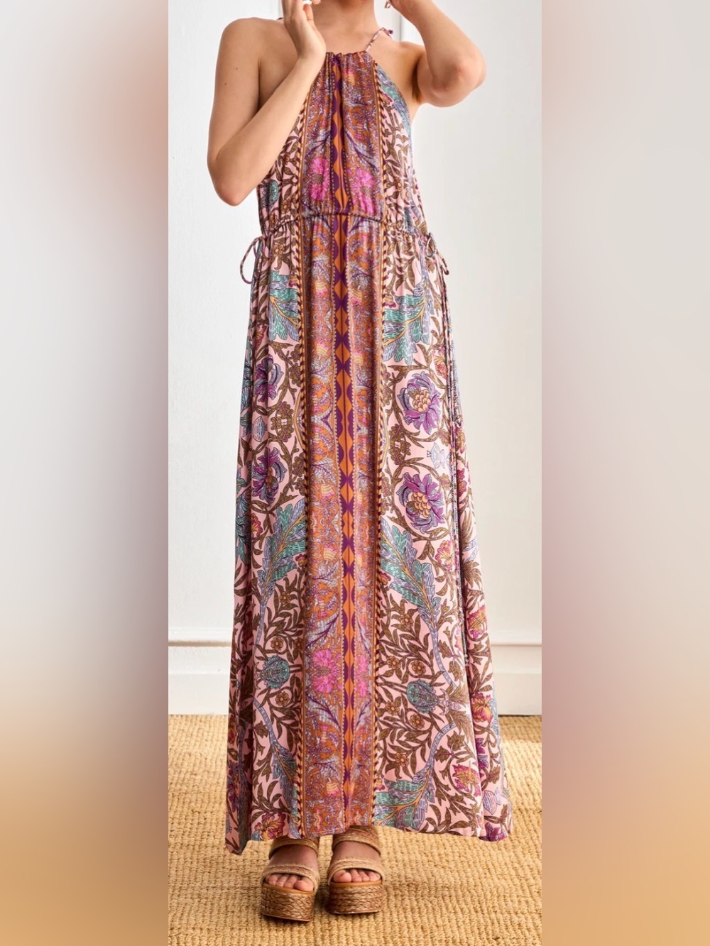 Nekane Halter Dress Bohemian Pink Floral  Maxi - NWT - Size M